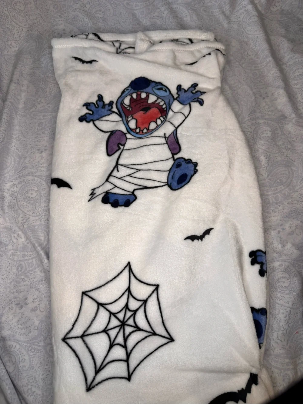 Disney White Plush Halloween Throw with Stitch as a Mummy